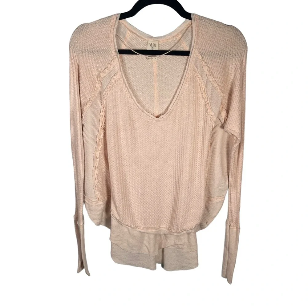 Free People Pale Pink Layered Waffle Long Sleeve Tee
